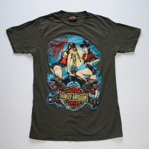 Harley-Davidson Green Short Sleeve Tee with Artistic Graphic